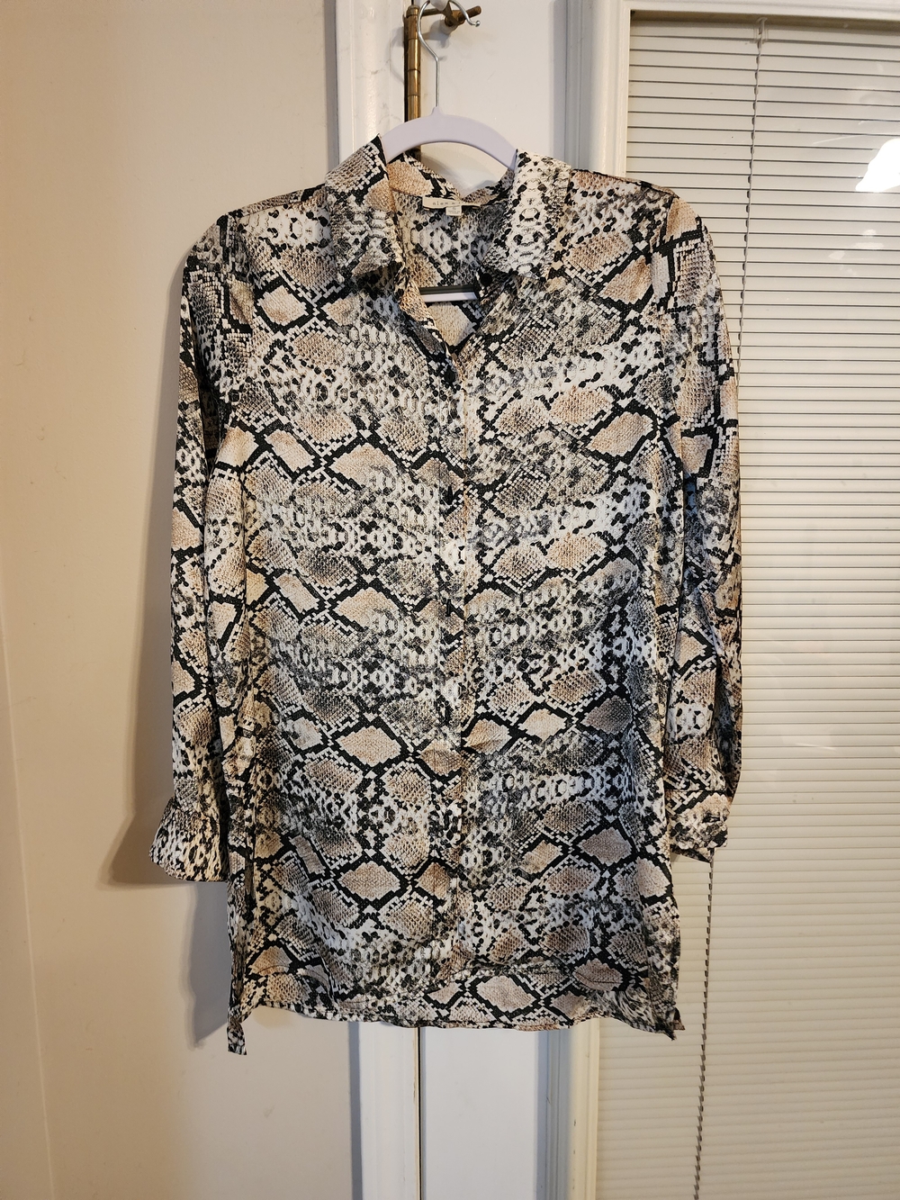 Womens Snake Print Button-Front Tunic in Beige and Black